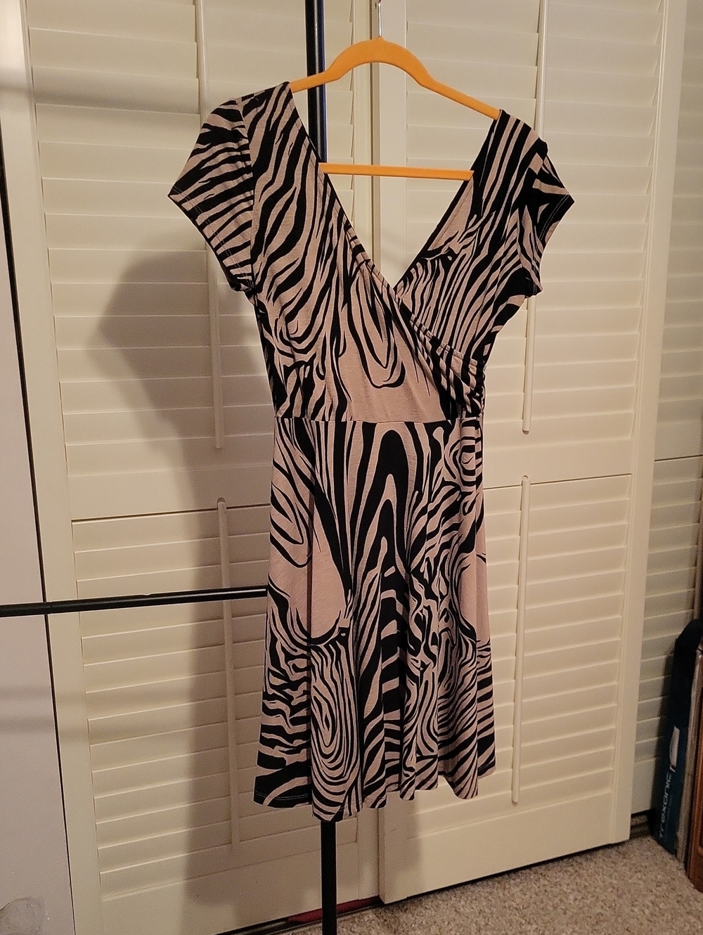 Gilli Zebra-Print Wrap Dress - Black and Cream PTP 19"-22" w X 37"l